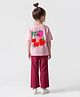 Bonfino 100% Cotton Knit Full Sleeves Oversized T-Shirt & Wide Leg Leggings Set With Cherry Print - Light Pink & Red