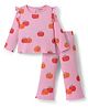Bonfino 100% Cotton Knit Full Sleeves Co-ords  T-Shirt & Wideleg Leggings Set with Pumpkin Print - Pink