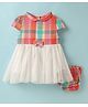 ToffyHouse Interlock Knit Cap Sleeves Checks Frock With Bow Applique & Bloomer - Red & White