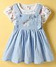 ToffyHouse Interlock Knit Checks Frock & Half Sleeves Inner Tee With Unicorn Print & Embroidery - Light Blue & White