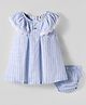 ToffyHouse Cotton Woven Half Sleeves Frock With Bloomer & Stripes - Light Blue