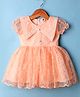 ToffyHouse Woven Half Sleeves Party Dress With Floral Embroidery - Peach