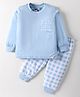 Teddy Sinker Knit Full Sleeves Night Suit with Checks & Fun Time Text Print - Blue