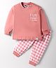Teddy Sinker Knit Full Sleeves Night Suit with Checks & Fun Time Text Print - Pink