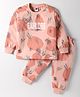 Teddy Sinker Knit Full Sleeves Night Suit with Explore Text Print - Dark Peach