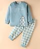 Teddy Sinker Knit Full Sleeves Animal & Text Printed Night Suit With Checks - Light Blue