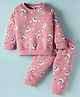 Teddy Fleece Knit Full Sleeves Co-ords Winter Wear Night Suit With Animal Print - Pink