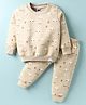 Teddy Knit Full Sleeves Co-ords Fleece Winter Night Suit with Car Print - Beige