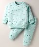 Teddy Knit Full Sleeves Co-ords Fleece Winter Night Suit with Car Print - Sea Green