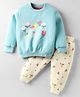 Teddy Fleece Knit Full Sleeves Floral Printed Winter Night Suit - Light Blue