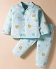 Teddy Sinker Knit Full Sleeves Co-ords Night Suit With Bear Print - Light Blue
