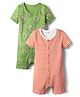 Kookie Kids Interlock Half Sleeves Rompers with Stripes & Animal Print Pack of 2 - Red & Green