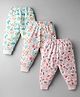 CUCUMBER Interlock Knit Full Length Animal & Nautical Theme Printed Leggings Pack of 3 - Baby Pink Sea Green & Cream
