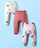 Kookie Kids Interlock Knit Diaper Leggings with Stripes & Sea Life Print Pack of 3 - Red & White