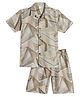 CAVIO Cotton Woven Half Sleeves Abstract Printed Shirt & Coordinating Shorts Set - Cream & Tan