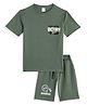 CAVIO Cotton Woven Half Sleeves Victory Text Printed Tee & Shorts Set - Green