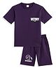 CAVIO Cotton Woven Half Sleeves Victory Text Printed Tee & Shorts Set - Purple