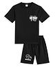 CAVIO Cotton Woven Half Sleeves Victory Text Printed Tee & Shorts Set - Black