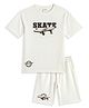 CAVIO Cotton Blend Woven Half Sleeves Skate Text Printed Tee & Shorts Set - White