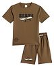 CAVIO Cotton Woven Half Sleeves Victory Text Printed Tee & Shorts Set - Brown