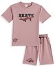 CAVIO Cotton Blend Woven Half Sleeves Skate Text Printed Tee & Shorts Set - Pink