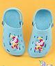 Yellow Bee Solid Perforated Clogs With Unicorn Charm - Blue