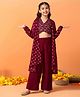Fashion Dream Georgette Knit Full Sleeves Floral Embroidered Crop Top Shrug & Palazzo Set - Maroon