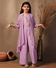 Fashion Dream Georgette Woven Full Sleeves Floral Embroidered Sequins Embellished Crop Top Shrug & Palazzo Set - Lavender