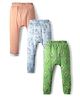 Kookie Kids Interlock Knit Full Length Striped & Animal Printed Diaper Leggings Pack of 3 - Multicolor