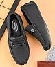 MLTC Self Design Textured Slip On Loafers - Black