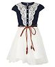 StyleStone Cotton Woven Cap Sleeves Embroidered Dress With Belt Set - Navy Blue & White