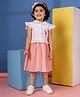 Budding Bees Cotton Woven Frill Sleeves Flamingo Patch & Floral Embroidered Checked Dress - White & Pink