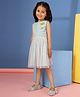 Budding Bees Cotton Woven Sleeveless Striped Floral Crochet Designed Dress - Green