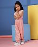 Budding Bees Rayon Woven Sleeveless Floral Printed Crochet Lace & Frill Detailed Jumpsuit - Peach