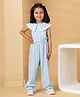 Budding Bees Cotton Woven Sleeveless Striped Schiffli Lace & Bow Applique Detailed Jumpsuit - Blue