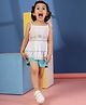 Budding Bees Cotton Woven Sleeveless Floral Embroidered Swiss Dot Designed Top & Shorts Set - White