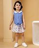 Budding Bees Cotton Woven Sleeveless Floral Printed Pleated Coordinating Top & Skirt Set - White
