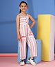 Budding Bees Cotton Woven Sleeveless Striped & Floral Applique Detailed Jumpsuit - White