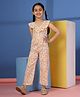 Budding Bees Cotton Woven Sleeveless Floral Printed Frill Detailed Jumpsuit - Yellow