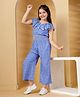 Budding Bees Rayon Woven Sleeveless Floral Printed Frill Detailed Jumpsuit - Blue