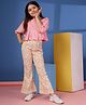 Budding Bees Rayon Woven Three Fourth Puffed Sleeves Smock Detailed Top & Floral Printed Pant Set - Pink & Yellow