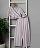 Budding Bees Cotton Woven Full Bell Sleeves Striped & Crochet Lace Detailed Top & Pant  Set - Off White