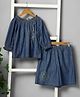Budding Bees Cotton Woven Full Puffed Sleeves Floral Embroidered Coordinating Top & Shorts Set - Blue