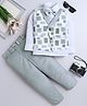 Fourfolds Woven Full Sleeves Chevron Embroidered Abstract Printed 3 Piece Party Suit Set With Bow - Grey