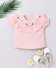 Aww Hunnie 100% Cotton Woven Half Sleeves Floral Embroidered Top - Peach