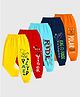 KUCHIPOO Cotton Pack Of 5 Animals & Ride Text Printed Pajama - Red Yellow Blue Orange Aqua & Navy Blue
