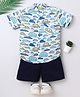 Aww Hunnie 100% Cotton Knit Half Sleeves Cars Printed Shirt & Shorts Set - Blue