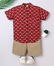 Aww Hunnie 100% Cotton Knit Half Sleeves Baby Elephants Printed Shirt & Shorts Set - Maroon