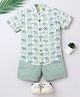 Aww Hunnie 100% Cotton Knit Half Sleeves Baby Elephants Printed Shirt & Shorts Set - Green
