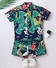 Aww Hunnie 100% Cotton Knit Half Sleeves Wild Animals & Leaves Printed Shirt & Coordinating Shorts Set - Blue